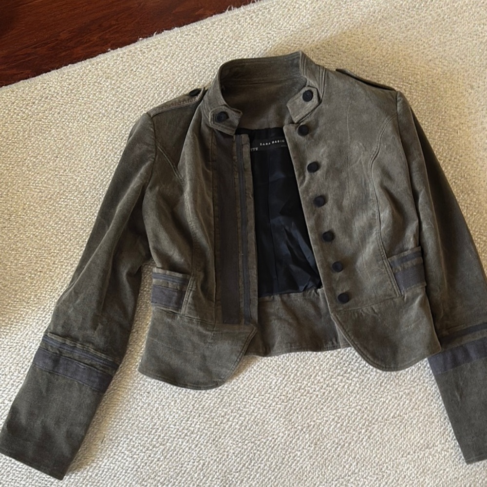 Zara Brown Green Blazer with Stand-Up Collar and Cropped Fit Sz S but fits xs